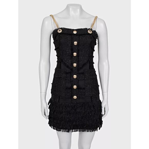 Balmain Black Gold Straps Dress  Sz.S - Picture 1 of 4